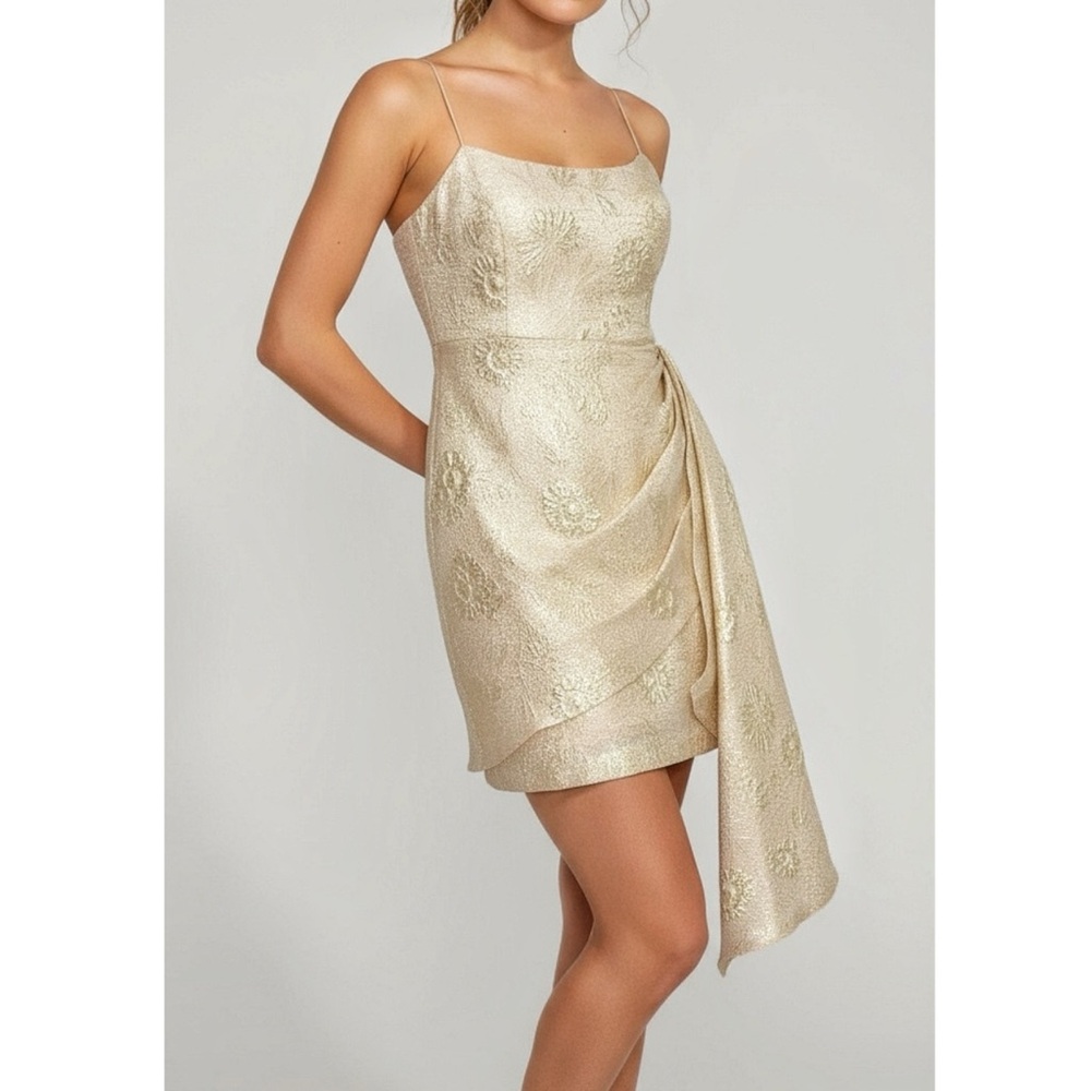 MONIQUE LHUILLIER Draped Metallic Cloqué-Jacquard Mini Dress, Gold, 10 (US)